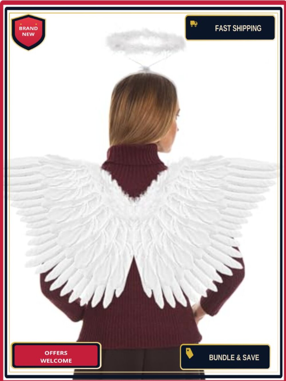 Feather Angel Wings and Halo Set Costume Accessory for Halloween Cosplay